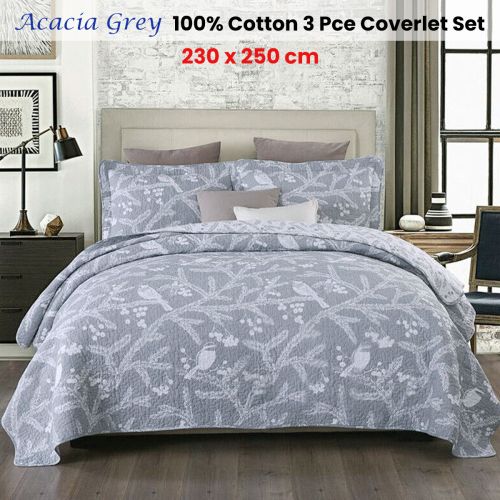 100% Cotton Lightly Quilted Coverlet Set Acacia Grey Queen