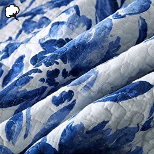 100% Cotton Lightly Quilted Coverlet Set Blue Porcelain Queen