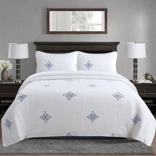 100% Cotton Lightly Quilted Coverlet Set Colorado Blue