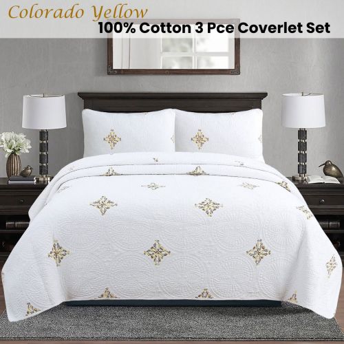 100% Cotton Lightly Quilted Coverlet Set Colorado Yellow