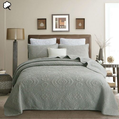 100% Cotton Lightly Quilted Coverlet Set Damask Grey