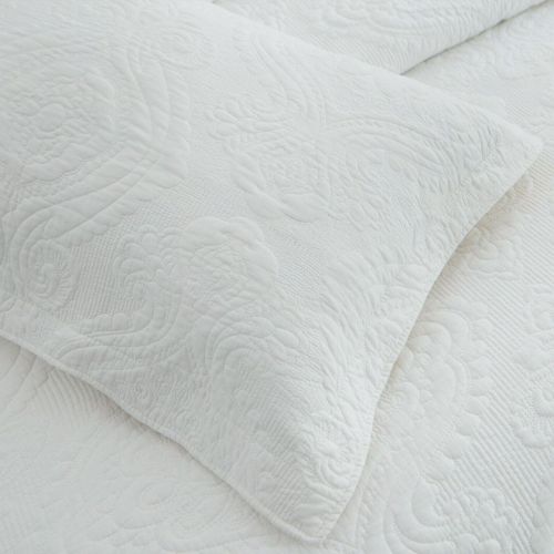 100% Cotton Lightly Quilted Coverlet Set Damask White