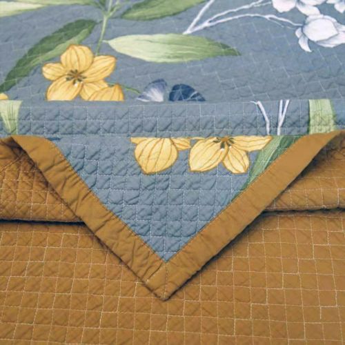 100% Cotton Lightly Quilted Coverlet Set Embroidered Palm Queen