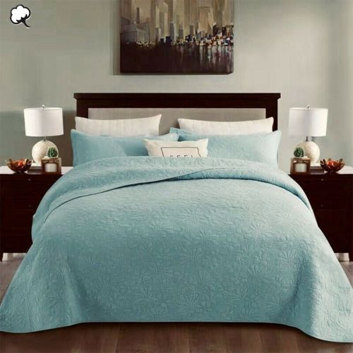100% Cotton Lightly Quilted Coverlet Set Floral Turquoise