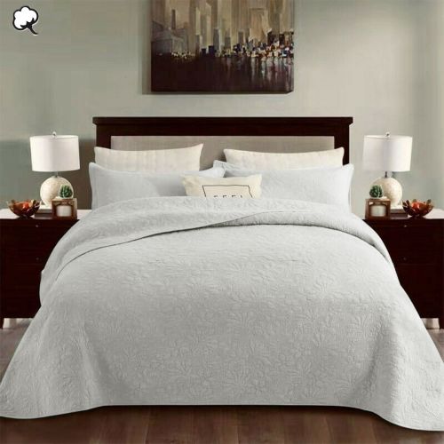100% Cotton Lightly Quilted Coverlet Set Floral White