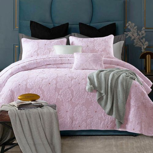 100% Cotton Lightly Quilted Coverlet Set Floriade Pink