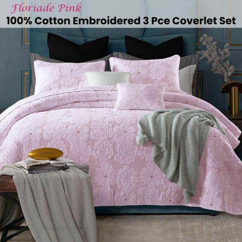 100% Cotton Lightly Quilted Coverlet Set Floriade Pink