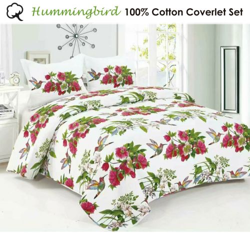 100% Cotton Lightly Quilted Coverlet Set Hummingbird Multi Queen