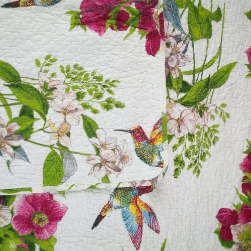 100% Cotton Lightly Quilted Coverlet Set Hummingbird Multi Queen