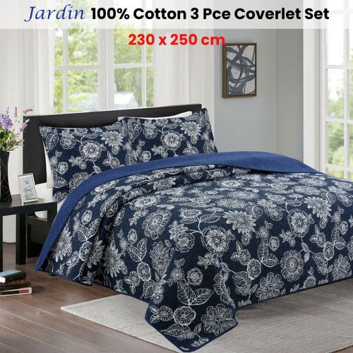 100% Cotton Lightly Quilted Coverlet Set Jardin Navy Queen
