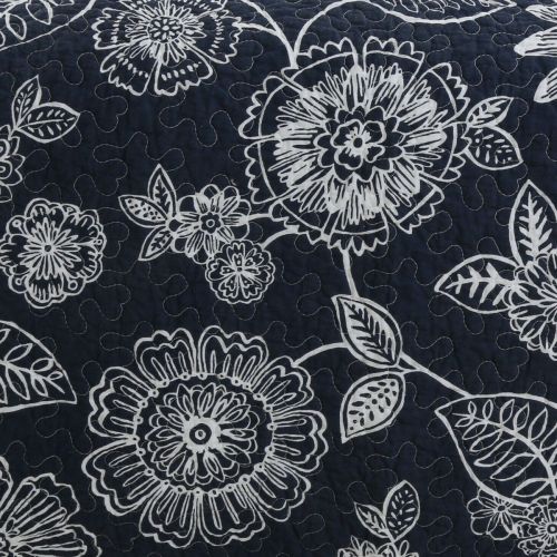 100% Cotton Lightly Quilted Coverlet Set Jardin Navy Queen