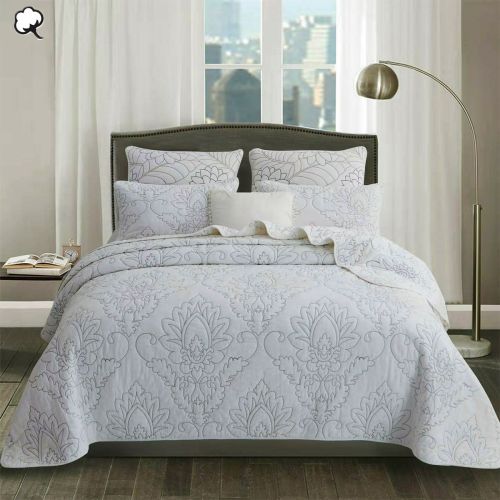 100% Cotton Lightly Quilted Coverlet Set Majestic White