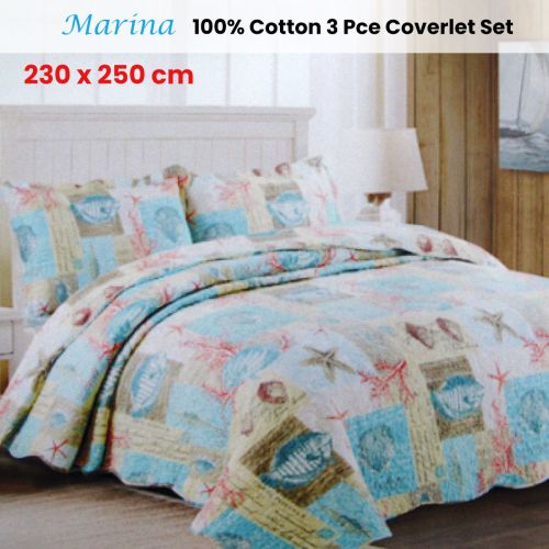 100% Cotton Lightly Quilted Coverlet Set Marina Queen