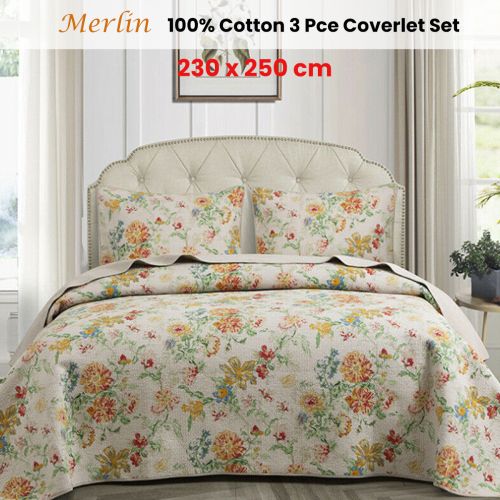 100% Cotton Lightly Quilted Coverlet Set Merlin Queen