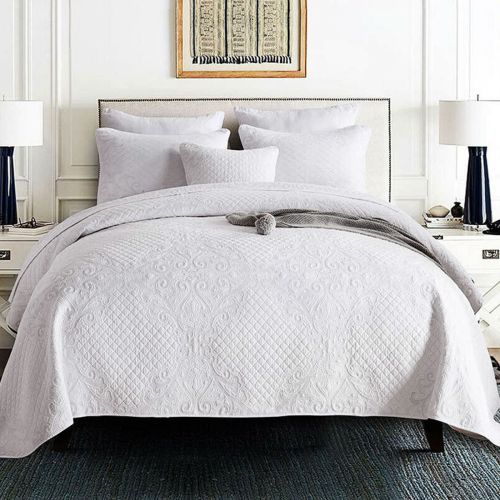 100% Cotton Lightly Quilted Embroidery Coverlet Set Palazzo White
