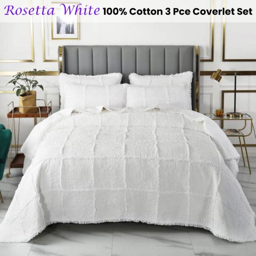 100% Cotton Lightly Quilted Coverlet Set Rosetta White Queen