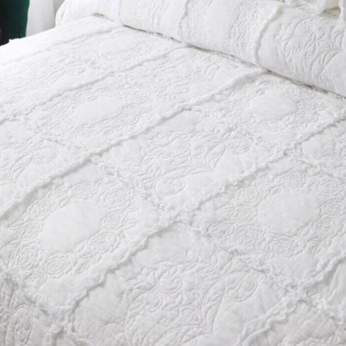 100% Cotton Lightly Quilted Coverlet Set Rosetta White Queen