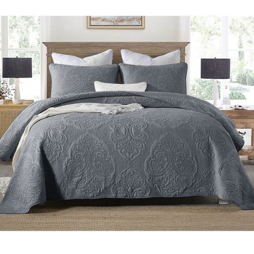 100% Cotton Lightly Quilted Coverlet Set Royale Charcoal