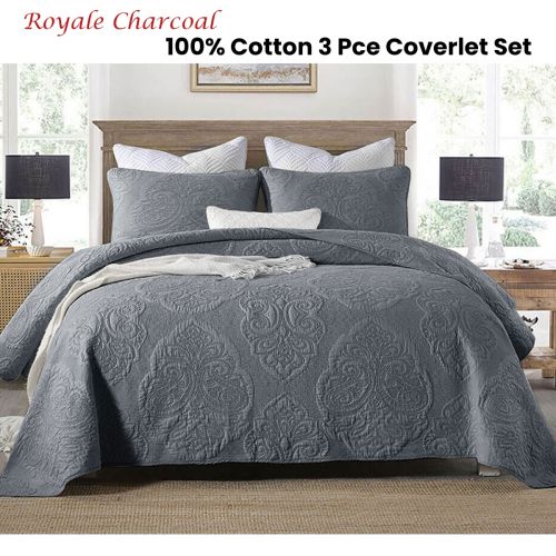 100% Cotton Lightly Quilted Coverlet Set Royale Charcoal