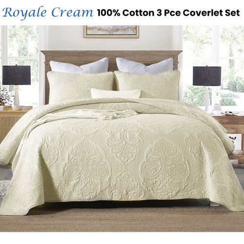 100% Cotton Lightly Quilted Coverlet Set Royale Cream