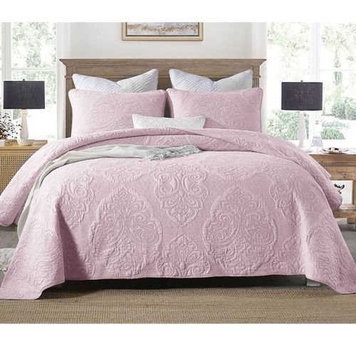 100% Cotton Lightly Quilted Coverlet Set Royale Pink
