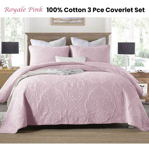 100% Cotton Lightly Quilted Coverlet Set Royale Pink