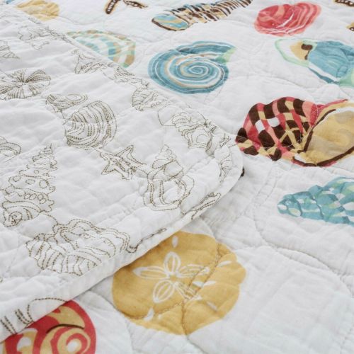 100% Cotton Lightly Quilted Coverlet Set Sea Shells Queen