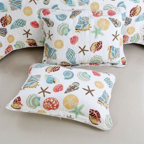 100% Cotton Lightly Quilted Coverlet Set Sea Shells Queen