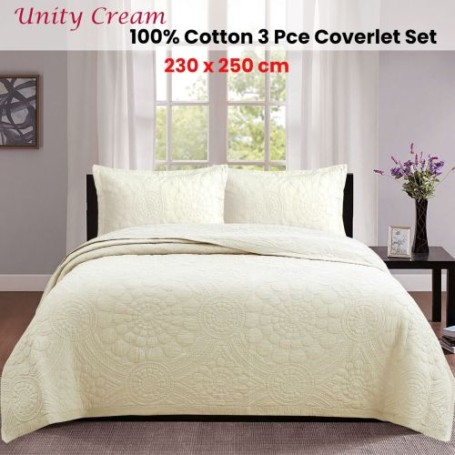 100% Cotton Lightly Quilted Coverlet Set Unity Cream Queen