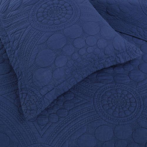 100% Cotton Lightly Quilted Coverlet Set Unity Navy Queen