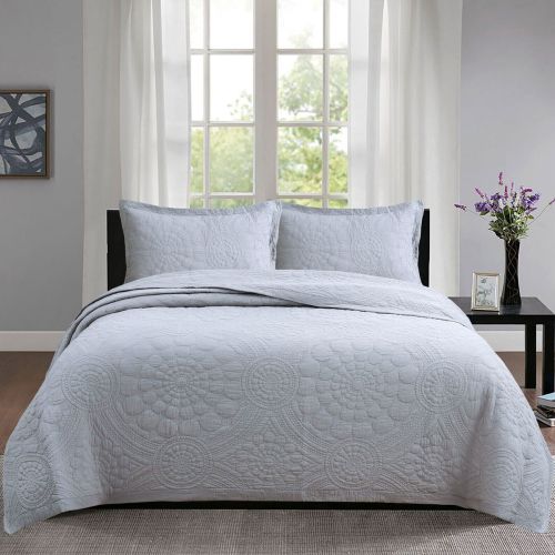 100% Cotton Lightly Quilted Coverlet Set Unity Silver Queen