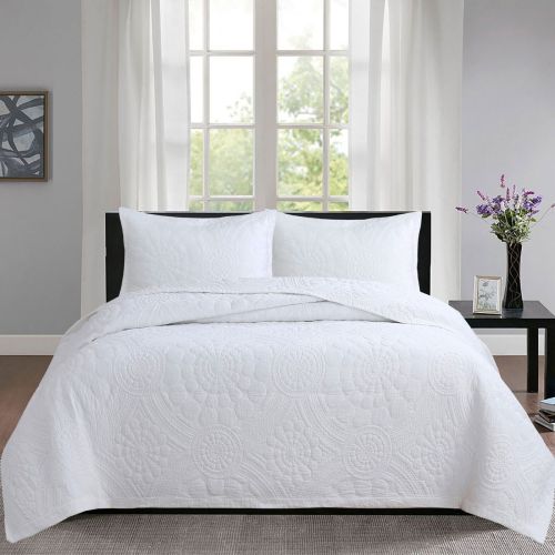 100% Cotton Lightly Quilted Coverlet Set Unity White Queen