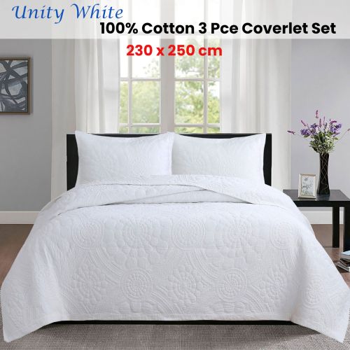 100% Cotton Lightly Quilted Coverlet Set Unity White Queen