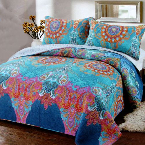 100% Cotton Lightly Quilted Coverlet Set Valencian Multi Queen