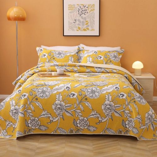 100% Cotton Lightly Quilted Coverlet Set Vibrante Yellow Queen