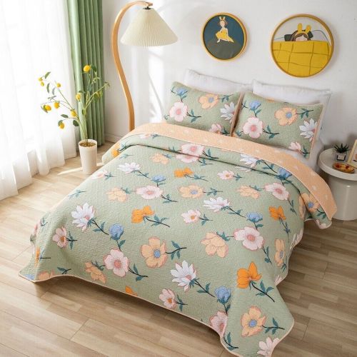 Bloomspace 100% Cotton Lightly Quilted Reversible Coverlet Set Single