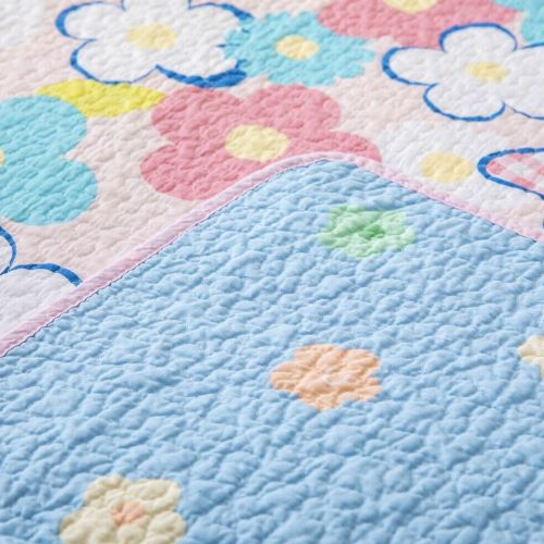 Flower Power 100% Cotton Lightly Quilted Reversible Coverlet Set