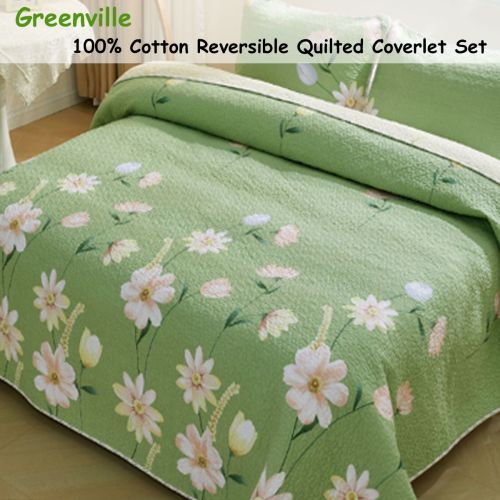 Greenville 100% Cotton Lightly Quilted Reversible Coverlet Set