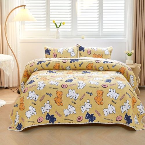 Happy Bears 100% Cotton Lightly Quilted Reversible Coverlet Set Single