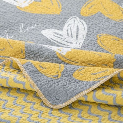 Love Hearts 100% Cotton Lightly Quilted Reversible Coverlet Set