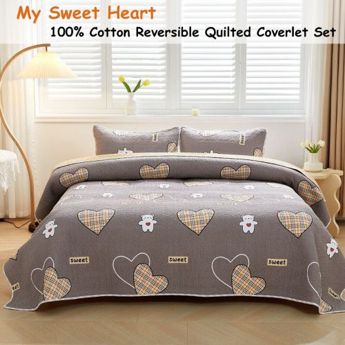 My Sweet Heart 100% Cotton Lightly Quilted Reversible Coverlet Set