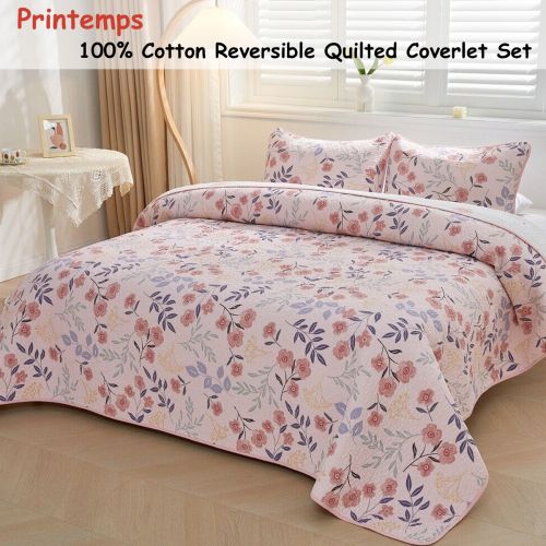 Printemps 100% Cotton Lightly Quilted Reversible Coverlet Set