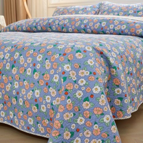 Spring Time 100% Cotton Lightly Quilted Reversible Coverlet Set