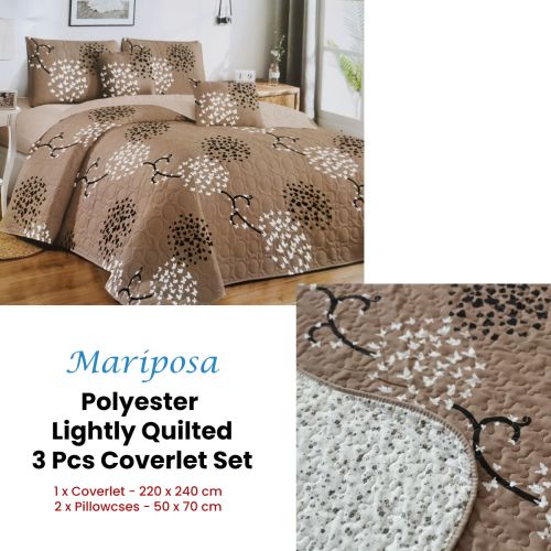 Mariposa 3 Pce Lightly Quilted Polyester Coverlet Set Queen