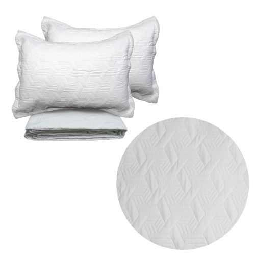 Bowie White 3 Pce Lightly Quilted Polyester Embossed Coverlet Set Queen/King
