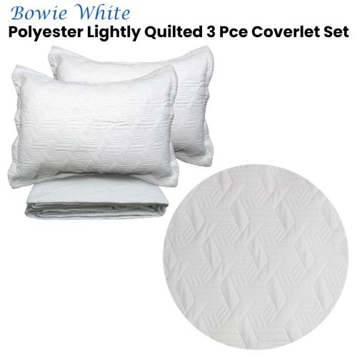 Bowie White 3 Pce Lightly Quilted Polyester Embossed Coverlet Set Queen/King