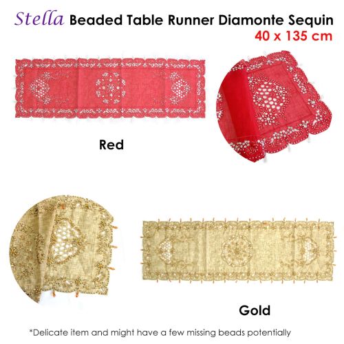 Stella Beaded Table Runner Diamonte Sequin 40 x 135 cm
