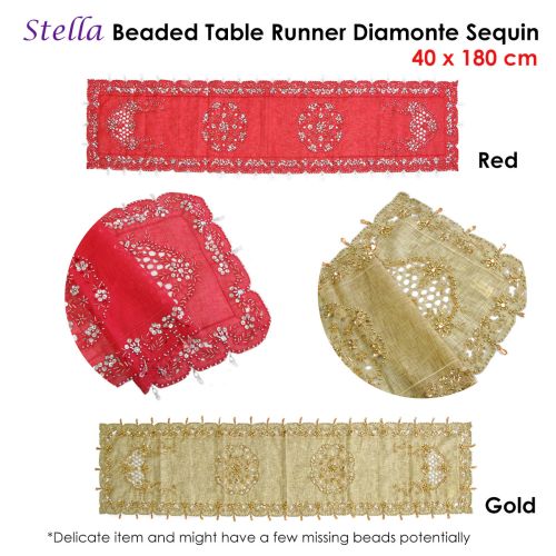 Stella Beaded Table Runner Diamonte Sequin 40 x 180 cm