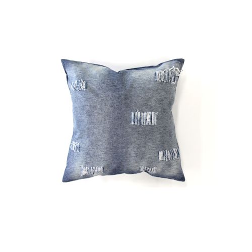 Stonewashed Denim Ripped Linen Cotton Cushion Cover by Accessorize