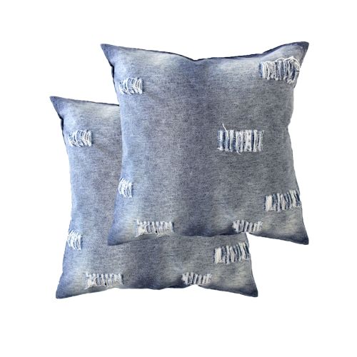 Pair of Stonewashed Denim Ripped Linen Cotton European Pillowcases by Accessorize